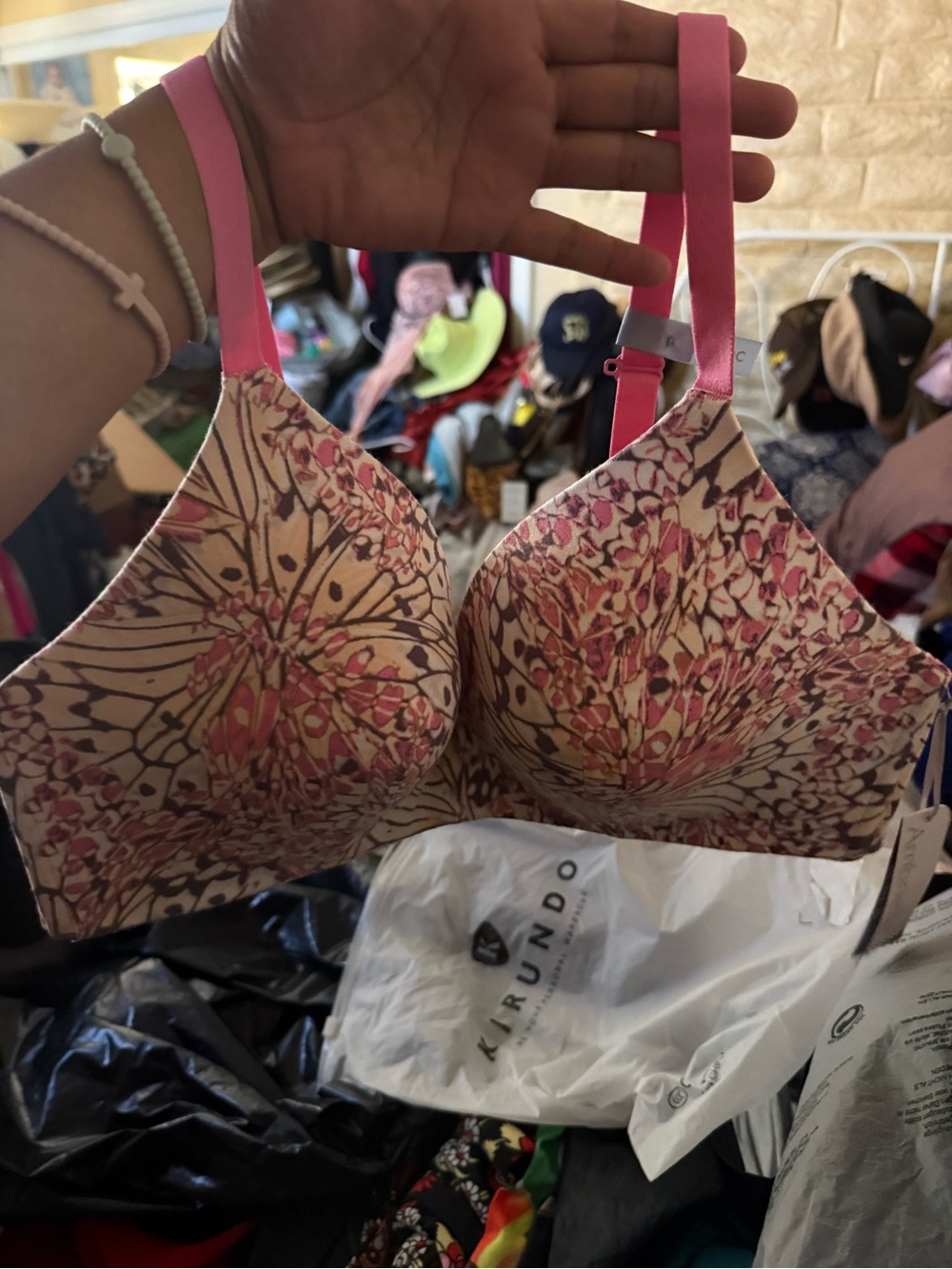 Ambrielle Pink and Beige Floral T-Shirt Bra